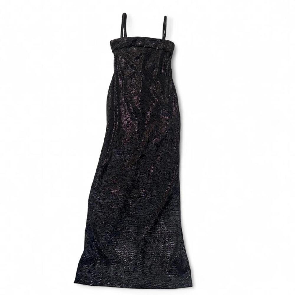 VTG 90s Y2K Jump Black Velvet Maxi Dress Slit Y2K Goth Whimsygoth USA Size 5/6